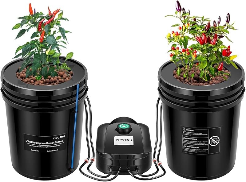 VIVOSUN DWC Hydroponics Grow System with Top Drip Kit 2 Buckets — best water pump hydro for water pump hydro