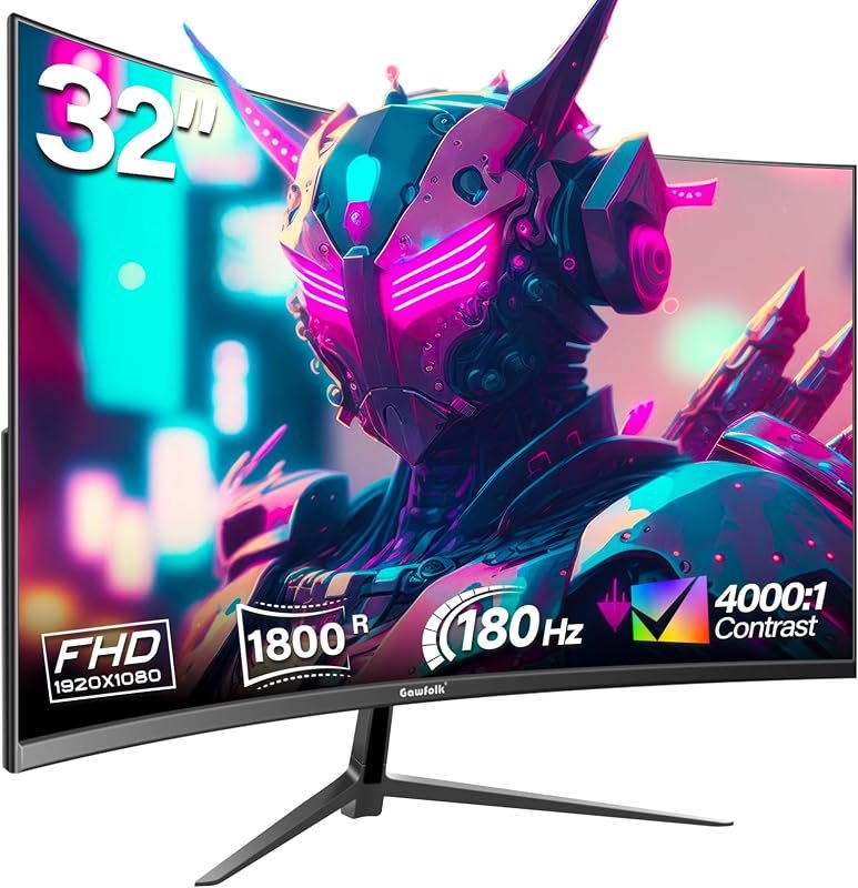Gawfolk 32 inch Gaming Monitor 1800R Curved Computer Monitors 165HZ / 180HZ — 32 inch 4K 120Hz monitor for inch 120hz