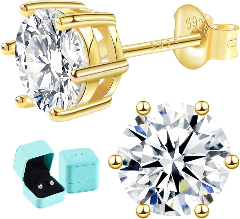 Moissanite Lab Created Diamond Earrings 0.6ctw-3.0ctw Solitaire Studs, D Color VVS1, Hypoallergenic 925 Sterling