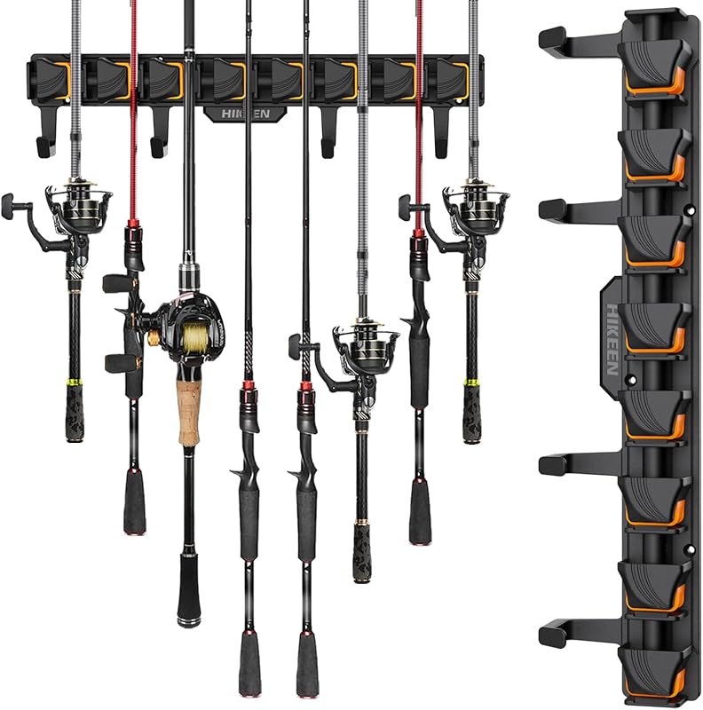 Fishing Rod Holders, Wall Mounted Fishing Rod Rack, Fishing Pole Holder Holds Up to 8 Rods or Combos, Fishing Rod