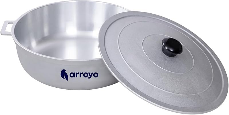 ARROYO Heavy Duty Aluminum Caldero, Even Heat Distribution and Fast Cooking Pot with Lid (2.4 QT) — Pan de Muerto Pan