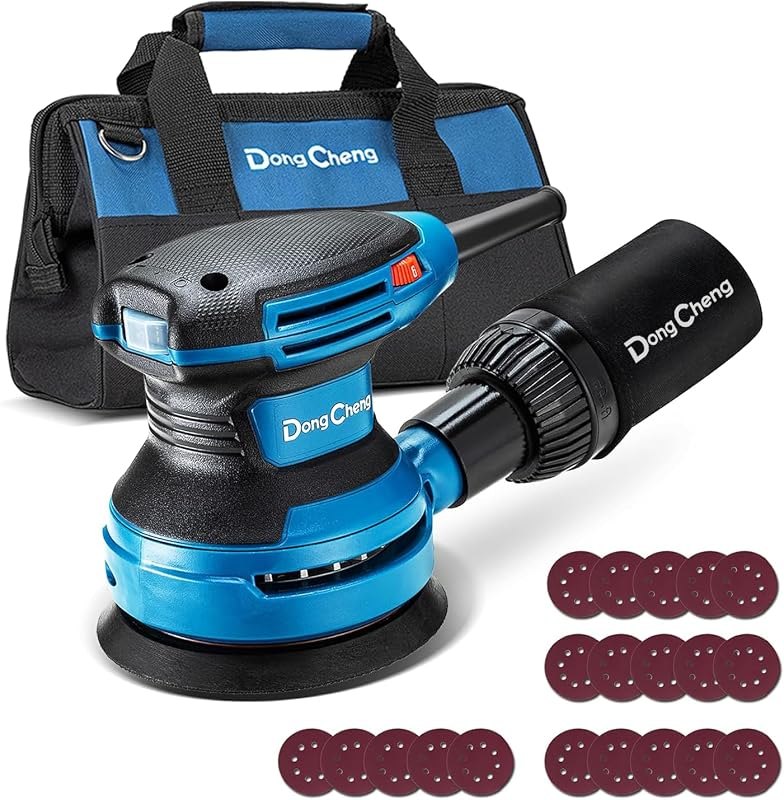 Dong Cheng 5-Inch Random Orbital Sander 3.2A 12800OPM Electric Palm Sander, 6 Variable Speeds, with 20pcs Sandpaper &