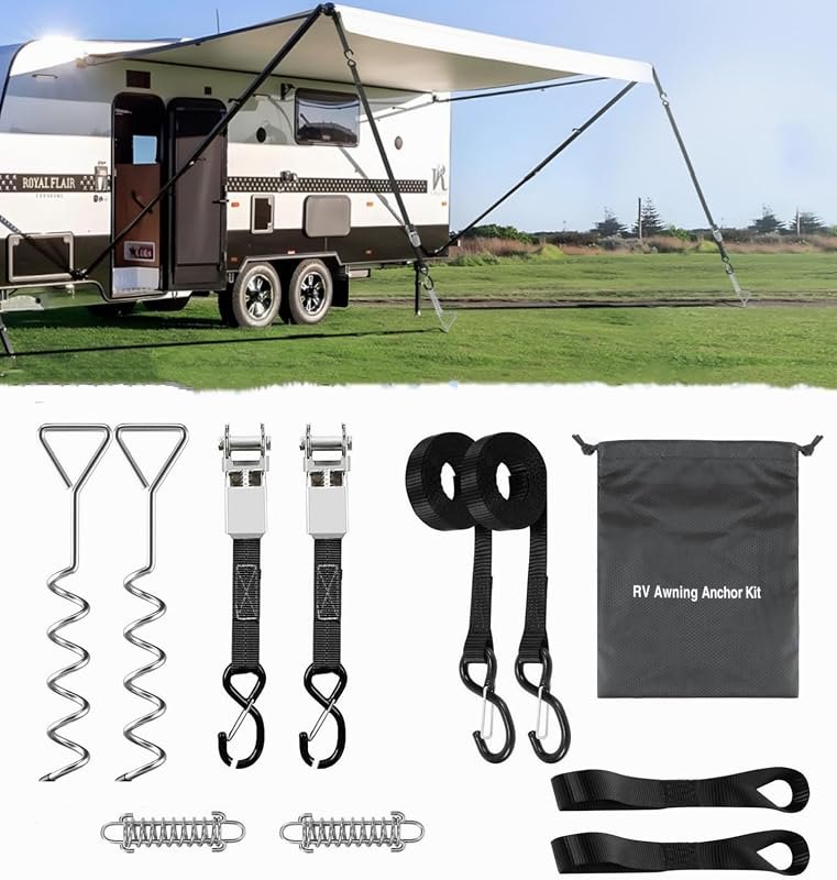 RV Awning Tie Down Kit Wind-Proof Canopy Safety Support Accessories — rv awning stabilizer brackets for awning