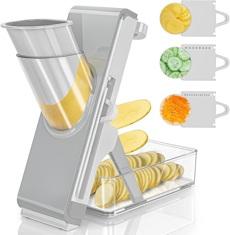 Eletronova Safe Mandoline Slicer for Kitchen, Vegetable Slicer with Container, French Fry Cutter, All in 1 Julienne