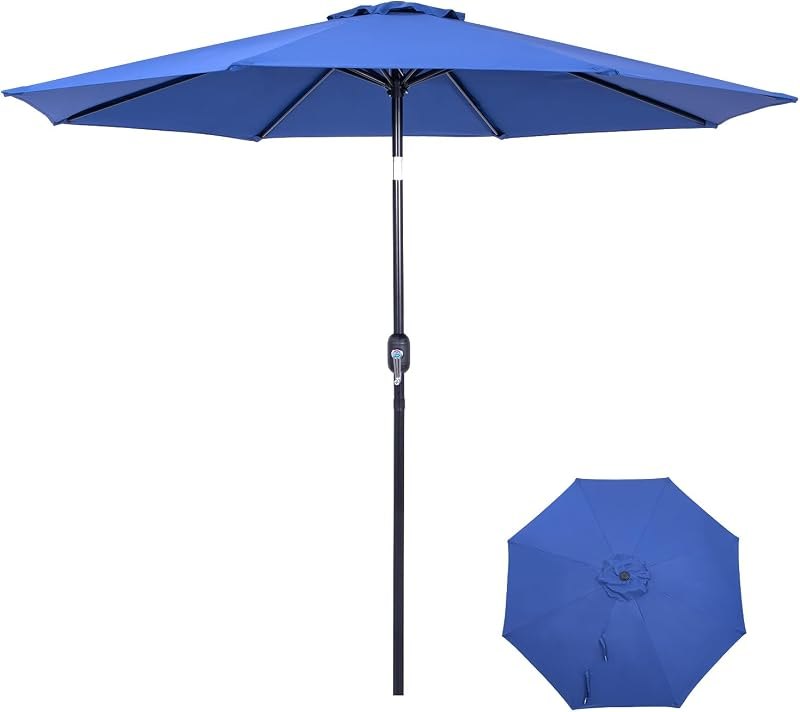 Backyard Expressions 9 ft. Patio Umbrella, Market Table Umbrella w/Tilt and Crank, 8 Ribs — household Rainproof