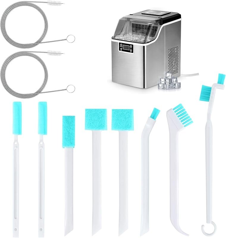 Palksky Ice Maker Cleaning Brush Set, Ice Machine Cleaning Tools - 2Pcs Drain Pipe Brush Nylon Bristles with 8Pcs