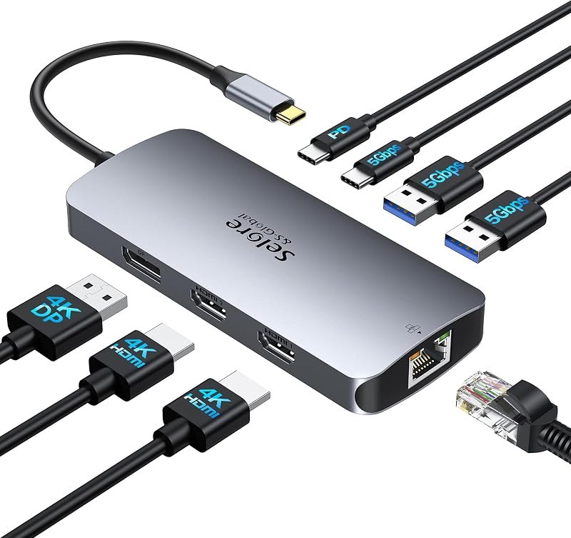 USB C Docking Station Dual Monitor, Selore Docking Station 3 Monitors — travel USB-C dock for travel usb dock