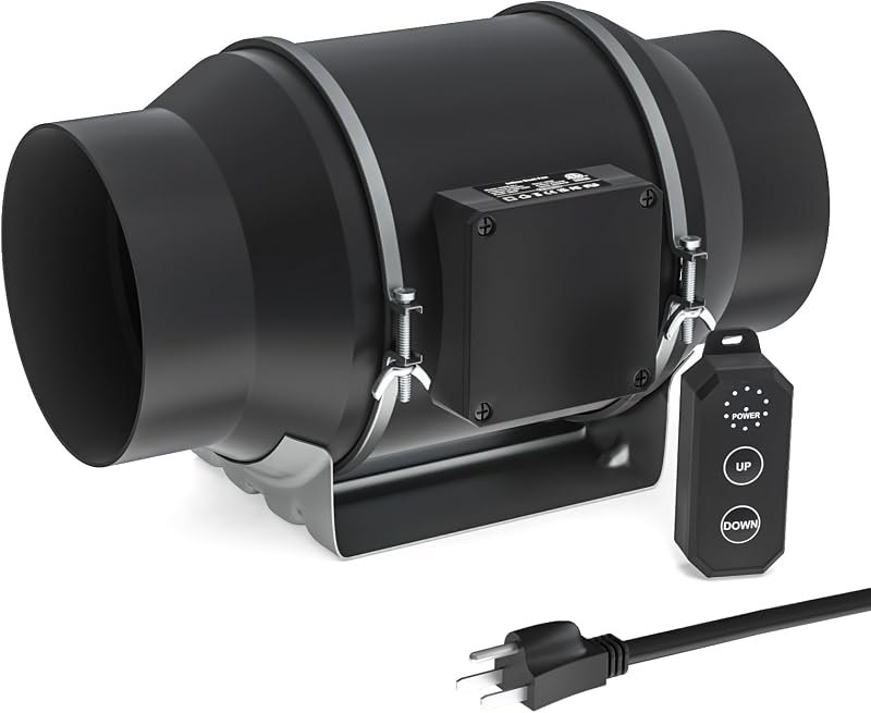 Toolazy 6 Inch Inline Duct Fan, 405 CFM Quiet EC Motor Ventilation Fan with 10-Speed PWM Controller, Low Noise 31dB