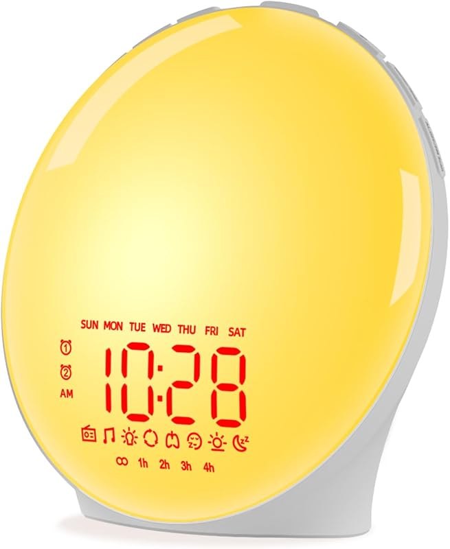Wake up Light Sunrise Alarm Clock for Everyone, Sunrise Sunset Simulation, Sleep Aid, Dual Alarms, FM Radio, Snooze