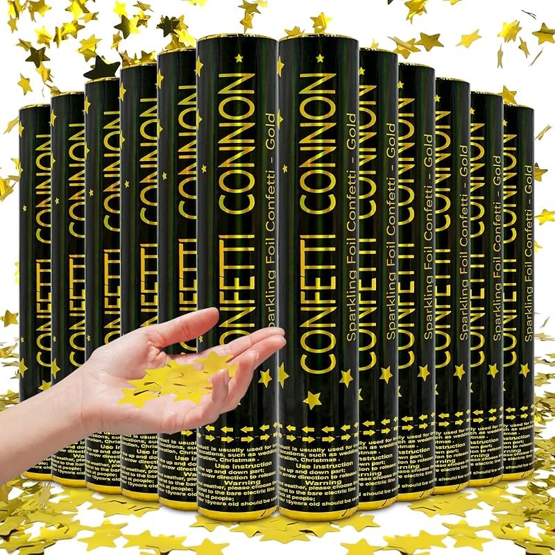 Gold Confetti Poppers 12 Pack, 12 Inch Confetti Cannon Metallic Gold Star Mylar Confetti, Party Poppers Stars Confetti