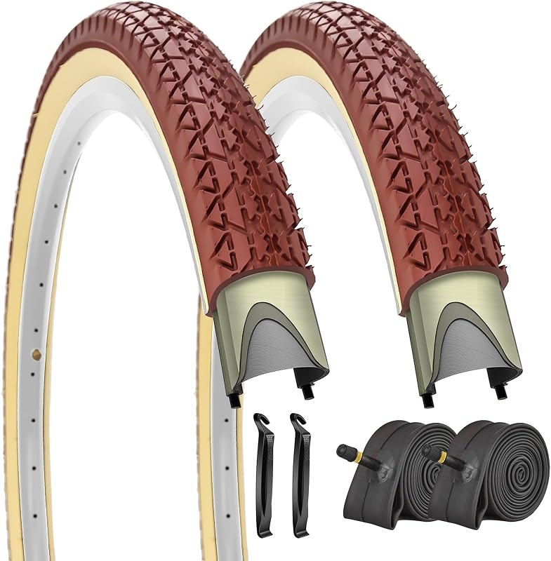 1 or 2 Pack Brown 26x2.125 Cruiser Beach Bike Tire Cream Wall with or Without 26x1.75/2.125 Inner Tubes for City Road