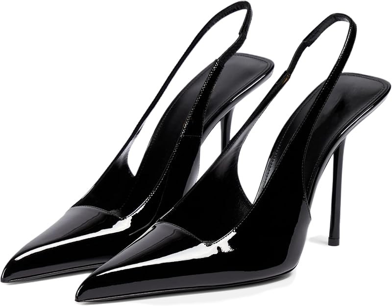 Slingback Heels for Women Pointed Toe Stiletto High Heels Stretch Slip on Backless Patent Leather Fashion Comfortable