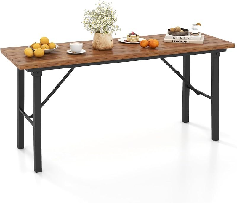 Tangkula 59" Narrow Outdoor Dining Table for 4-6, Natural — rv patio table for patio table