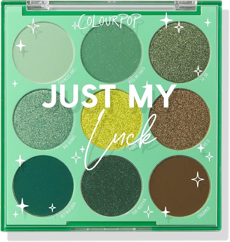 ColourPop Just My Luck Green Eyeshadow Palette - Green & Neutral Eyeshadow Palette with Matte & Metallic Finishes -