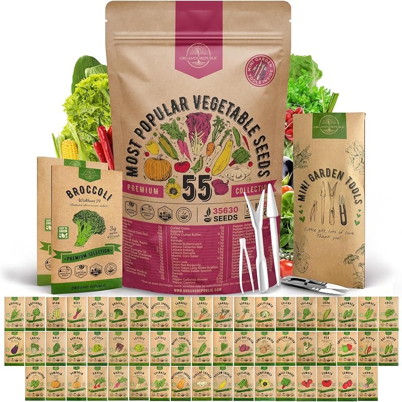 55 Vegetable Seeds Variety Pack - 35,600+ Non-GMO Heirloom Seeds for Planting Vegetables and Fruits in Individual Seed