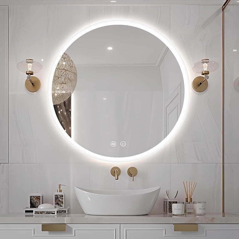 Niccy Round LED Bathroom Mirror, Backlit & Front Lighted Vanity Mirror, 24"