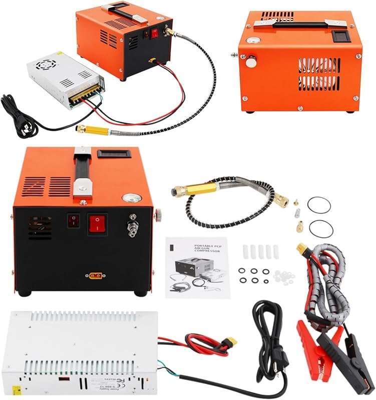 PCP Air Compressor 4500 PSI, High Pressure Air Pump with Dual Power 12V DC & 110V AC, Oil-Free Portable Compressor for