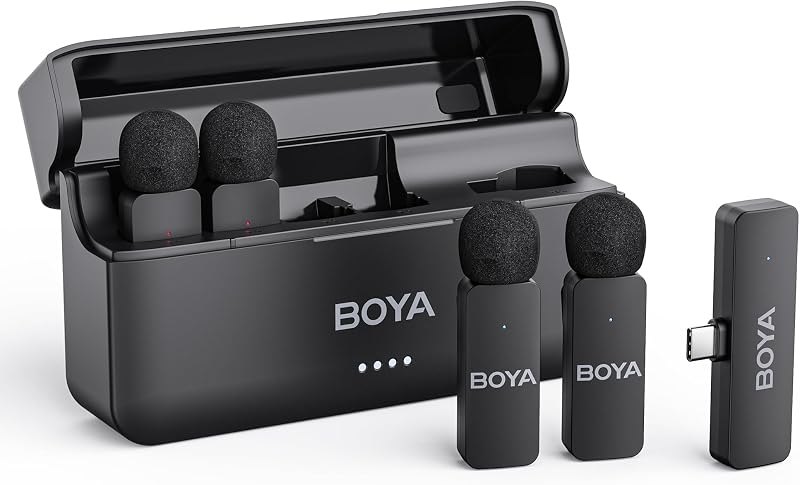BOYA BY-V4U Wireless Lavalier Microphone for iPhone 17/16/15 Series Type C Smartphone with Charging Case, 4-Channel