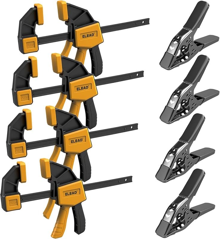 8-Piece Clamps for Woodworking - 4 Pcs 6 inch Bar Clamps, 4 Pcs Heavy Duty Metal Spring Clamps, Bar Clamps with 150