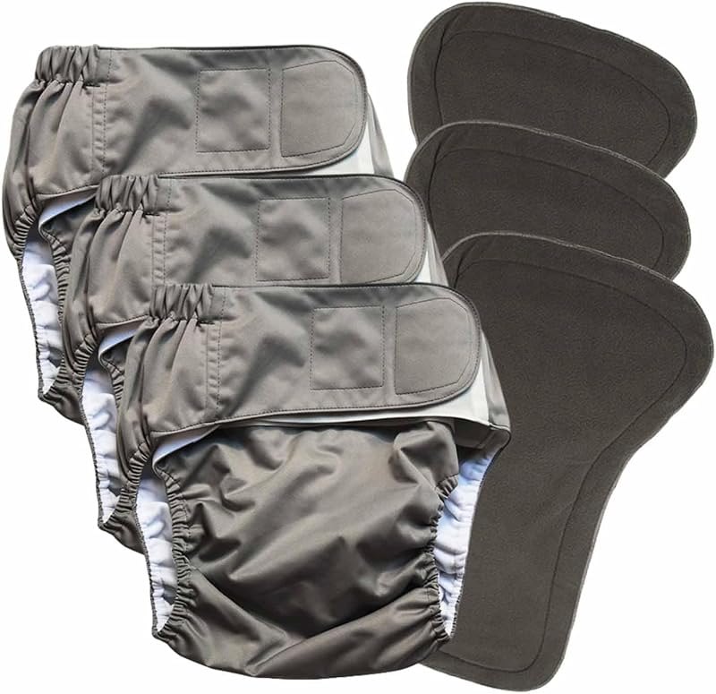 3 Pack Cloth Adult Diapers with Oversized Inserts, TPU Nappies Reusable Washable Incontinence Care Protection Diaper