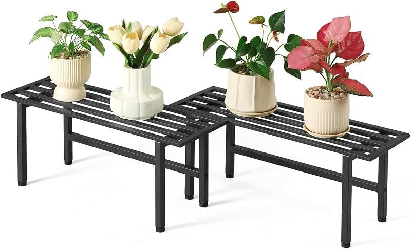 Dipion 2 Pack Metal Plant Stands Outdoor Indoor,1 Tier Plant Bench,Black — greenhouse table for greenhouse table