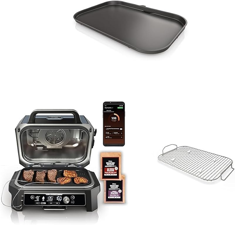 Ninja XSKGRIDLXL Woodfire Premium Griddle Plate & OG951 Woodfire Pro Connect Premium XL Outdoor Grill & Smoker &