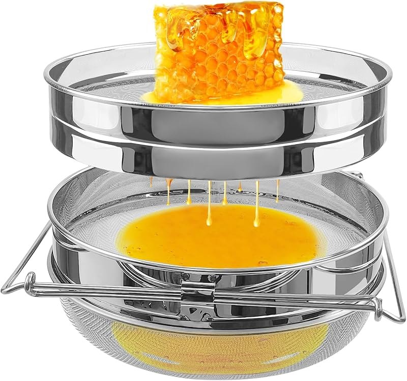 BeeTech Stainless Steel Honey Strainer Double Sieve, Beekeeping Extractor Equipment Mesh Filter for Beekeepers Honey