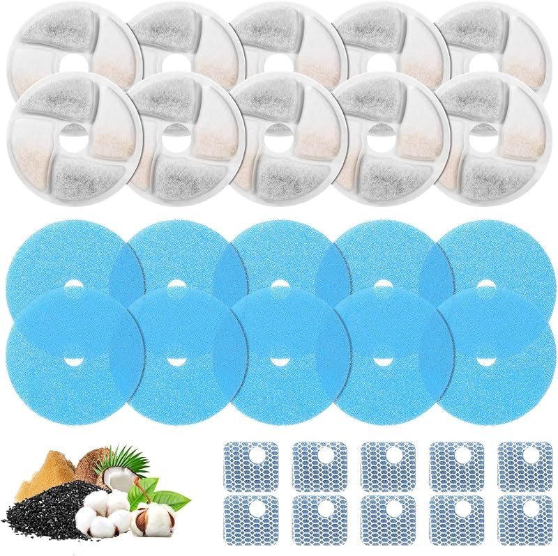 10 Set Cat Water Fountain Filter Replacement for Square 2.2L/73oz Stainless Steel Cat Fountain, ZEKIRY Pet Fountain