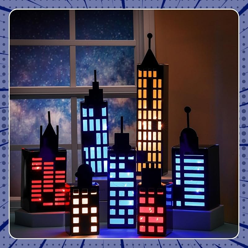 Kolldenn 15 Pcs Hero Party Favor Boxes Skyscraper 3D City Box Skyline Buildings Heroes Candy Goodies Boxes Hero Theme