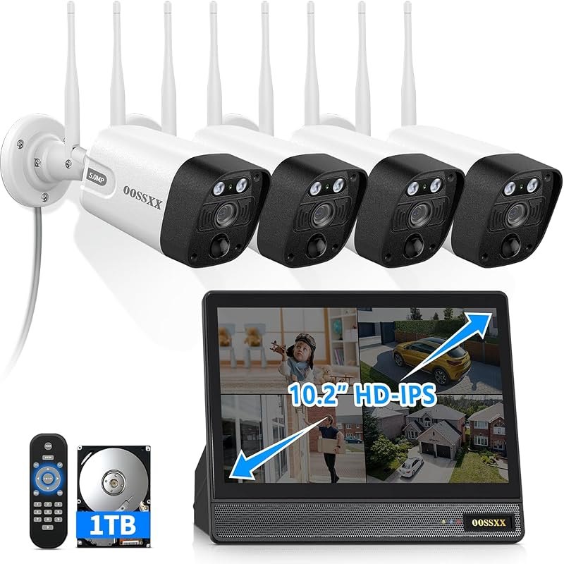 5MP Outdoor Wireless Security Camera System 10" IPS Monitor NVR, 1TB HDD — cameras ring camera for cameras ring camera
