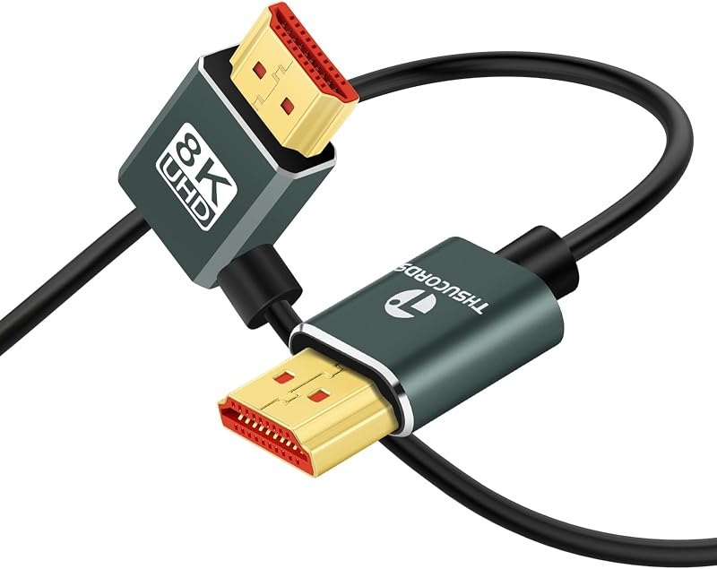 Thsucords Ultra Thin 8K HDMI 2.1 90 Degree Right Angle Cable 3.3FT, Flexible Slim High Speed Cord Support 4K@120Hz