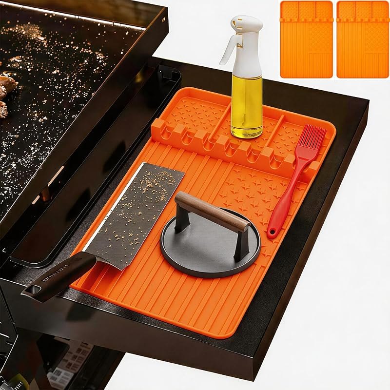 2 PCS Silicone Grill Mat Compatible with Blackstone, BBQ Griddle Tools Mat with Drip Pad, Spatula Mat for Outdoor