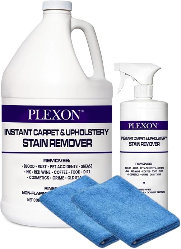 Plexon 2 Microfiber Cleaning Cloth with Instant Carpet Spot Remover Spray 32 Fl Oz and 128 Fl oz (1 Gallon) refill for