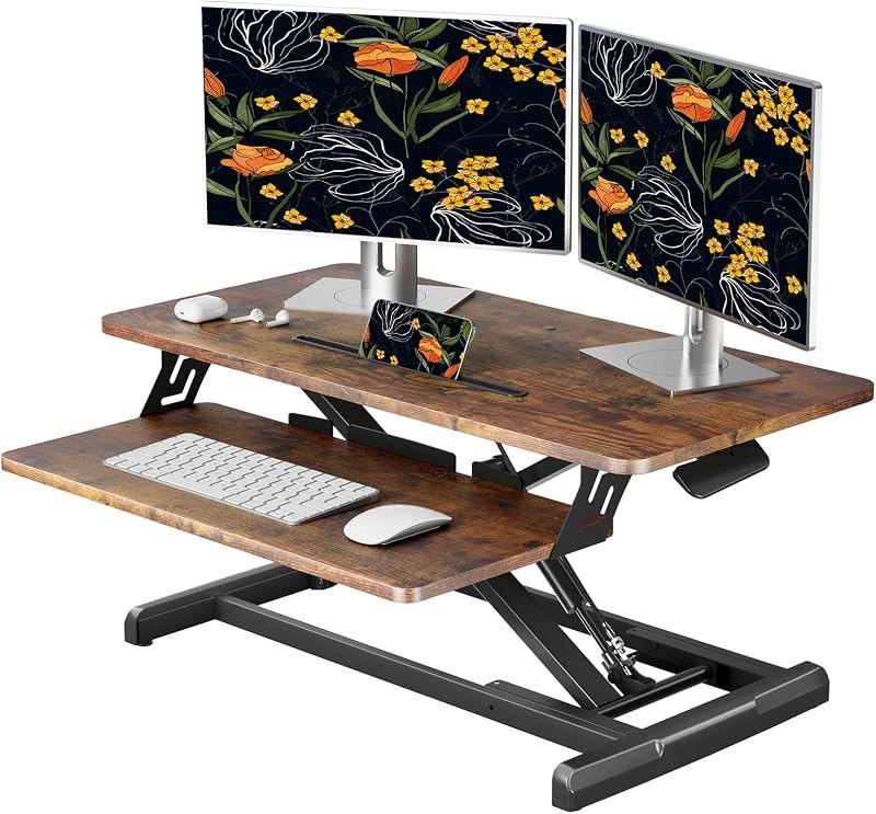JOY worker Standing Desk Converter, 32" Height Adjustable Sit Stand Riser — best dual monitor standing converter for