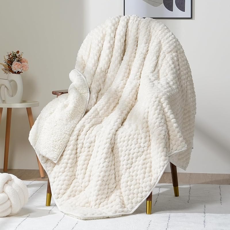 Fleece Weighted Blanket for Adults 48" x 72" 15lbs Fuzzy Blankets, White — twin weighted blanket for twin weighted