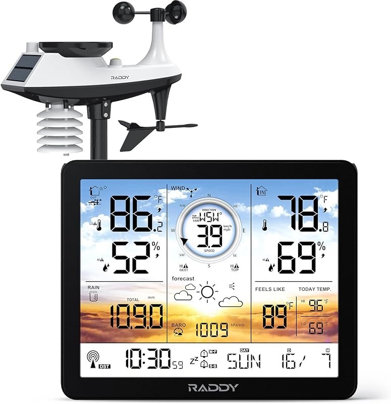 Raddy AG7 Wireless Weather Station, Color Display Atomic Clock — barometric pressure monitor for barometric pressure