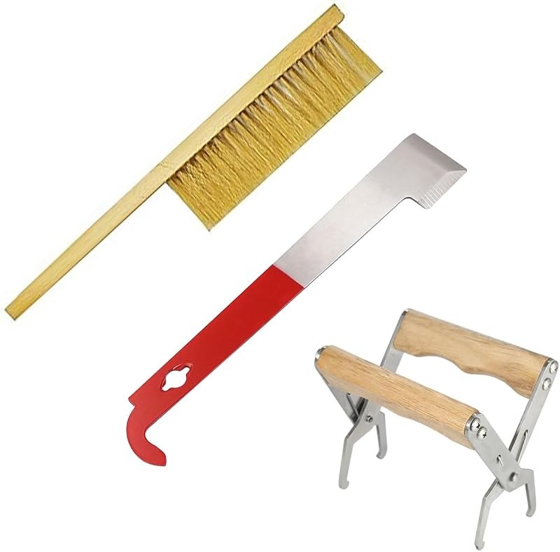 OZBEE 3 Pcs Bee Hive Tools for Beekeepers, Stainless Steel J Hook Hive Tool and Scraper, Frame Grip Holder and