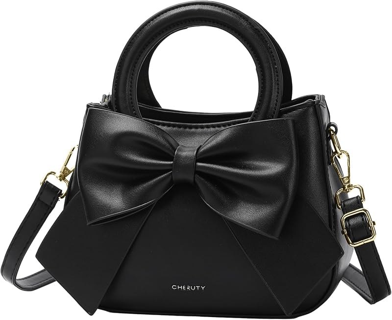 Small Purses for Women Crossbody Bag, Vegan Leather Crossbody Purses and Handbags with Top Carry Handle and Cute Bow