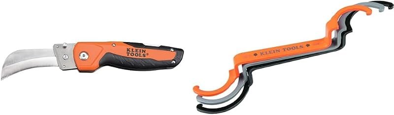Klein Tools Utility Knife with Hawkbill Blade and Conduit Lockout Wrench Set with 1/2, 3/4 and 1-Inch Offset Bends