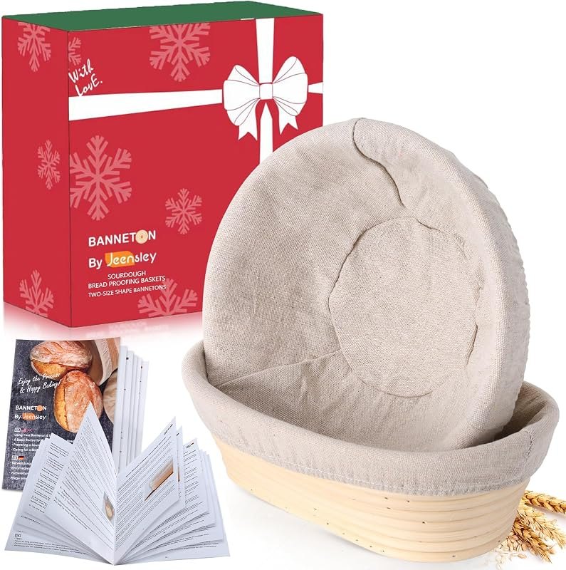 Banneton Bread Proofing Basket with Brochure Set of 2, Sourdough Baking Supplies for Rising, Round & Oval Proving