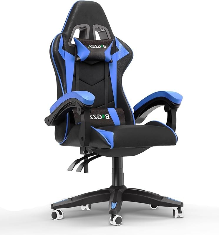 Racingreat Gaming Chair with Lumbar Support, Comfy Gamer Chairs Black Blue — gaming chair with footrest for gaming