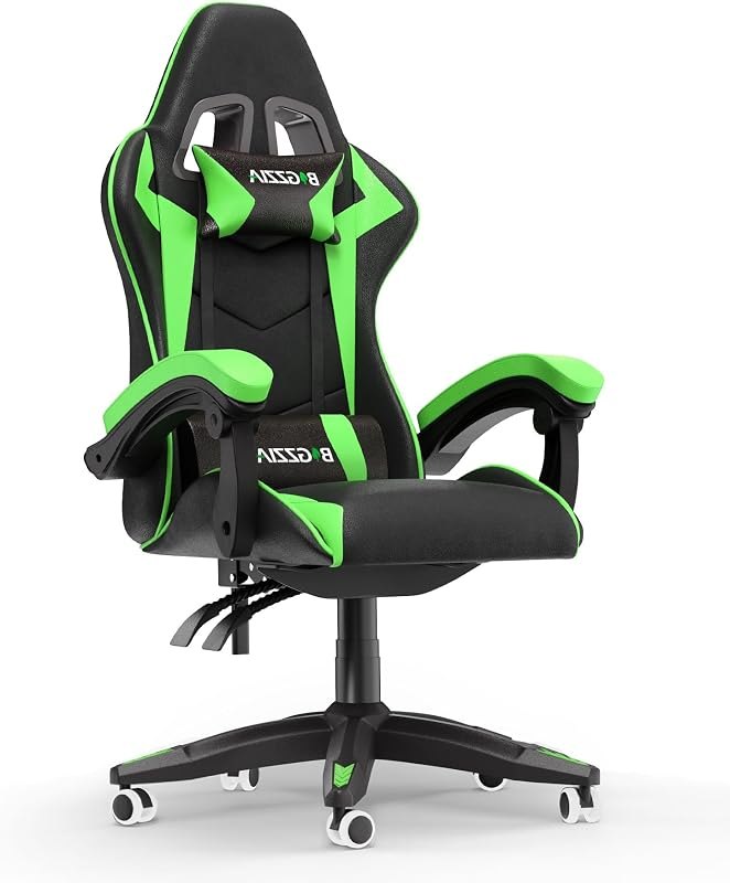 Racingreat Gaming Chair with Lumbar Support, Comfy Gamer Chairs Black Green — high back gaming chair for high back
