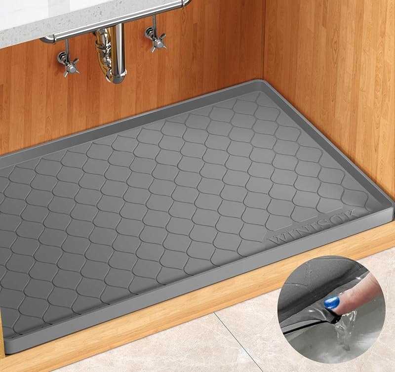Winisok Waterproof Under Sink Mat 40" x 19", Silicone Mat, Dark Gray — under sink organizer for under sink organizer
