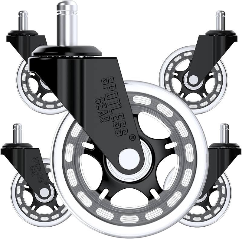 Office Chair Caster Wheels Gaming Chair 3 inch Replacement Rubber Chair Casters for Hardwood Floors & Carpet - Smooth