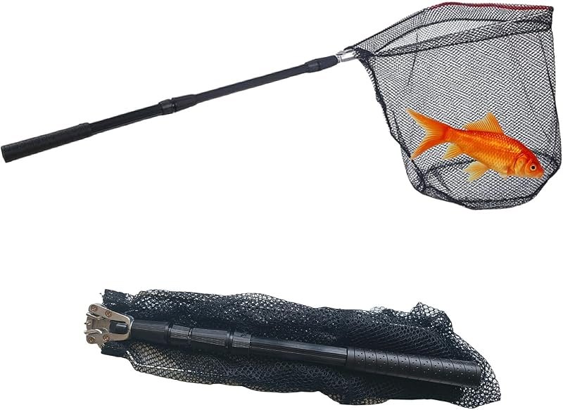Fishing Landing Net, Fishing Net with Telescoping Pole Handle, Foldable Collapsible Nylon Material Mesh Landing Net
