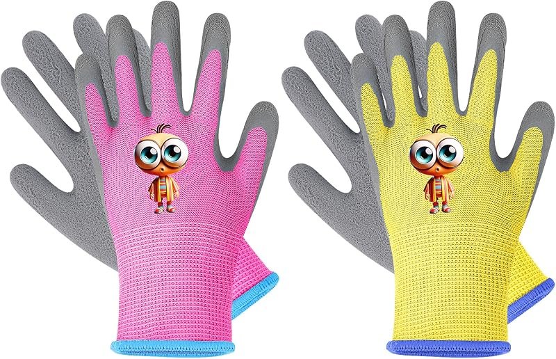 LveSunny Kids Gardening Gloves, 2 Pair Toddler Gardening Gloves, Girls Glove, Rubber Non-Slip Safety Work Gloves for