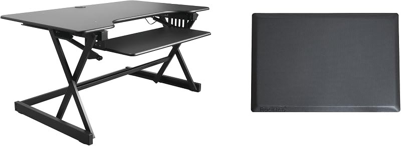 Rocelco 40" Height Adjustable Standing Desk Converter with AC Outlet USB Charger and Anti-Fatigue Floor Mat - Sit