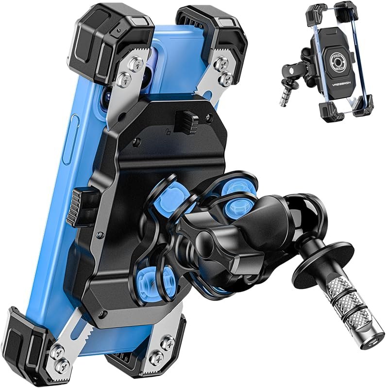 VAZESWIN Motorcycle Fork Stem Phone Mount with Vibration Dampener, 1s Lock — phone mount moto for phone mount moto