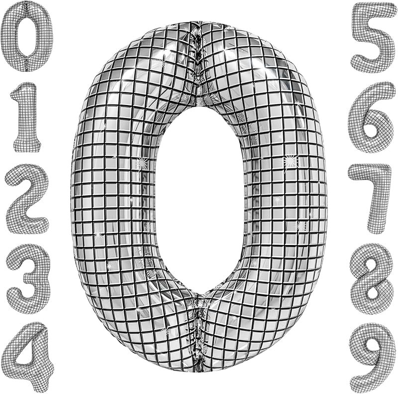 40 Inch Disco Number Balloons Large Silver Disco Ball Print Number Balloon for New Years Eve 70s Birthday Party
