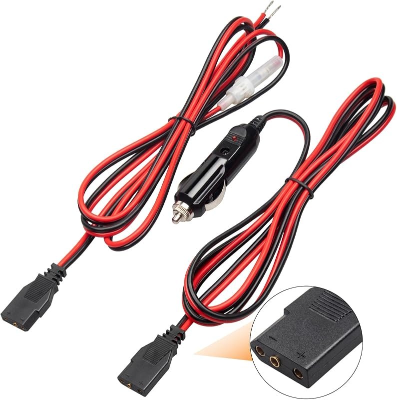 Anina 2 Pack Cb Radio Power Cord 12V 3-Pin Plug Fused Replacement CB Power Cable 2 Black and Red Wires 15A 3-Pin